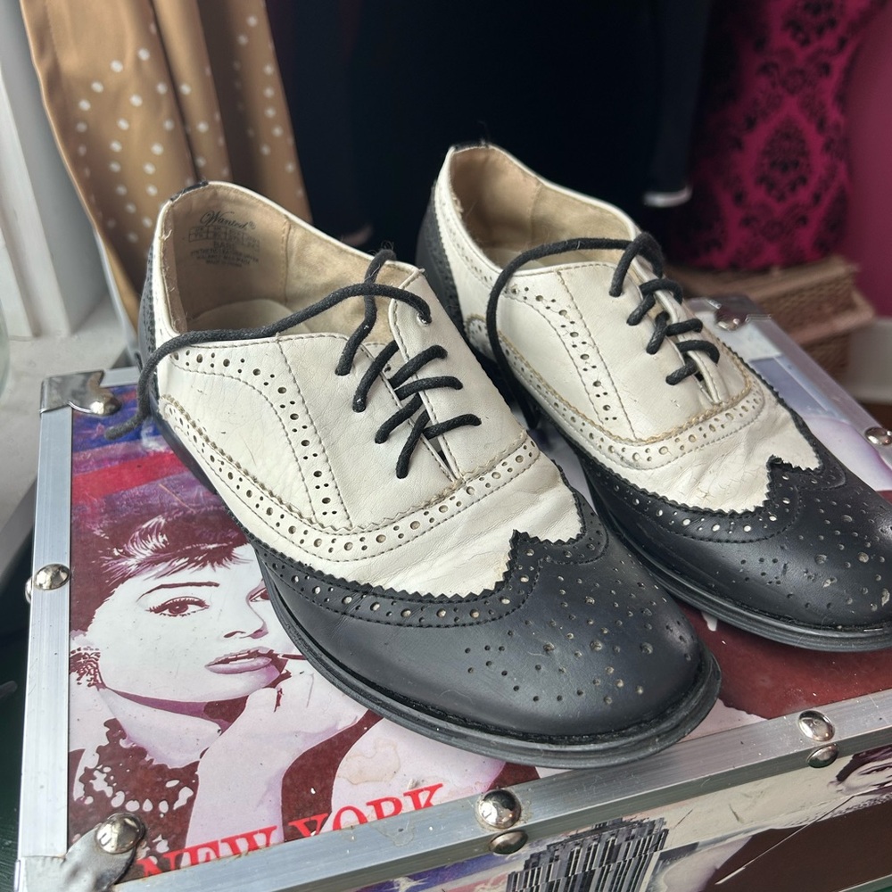 Wanted Black and White Leather Shoes